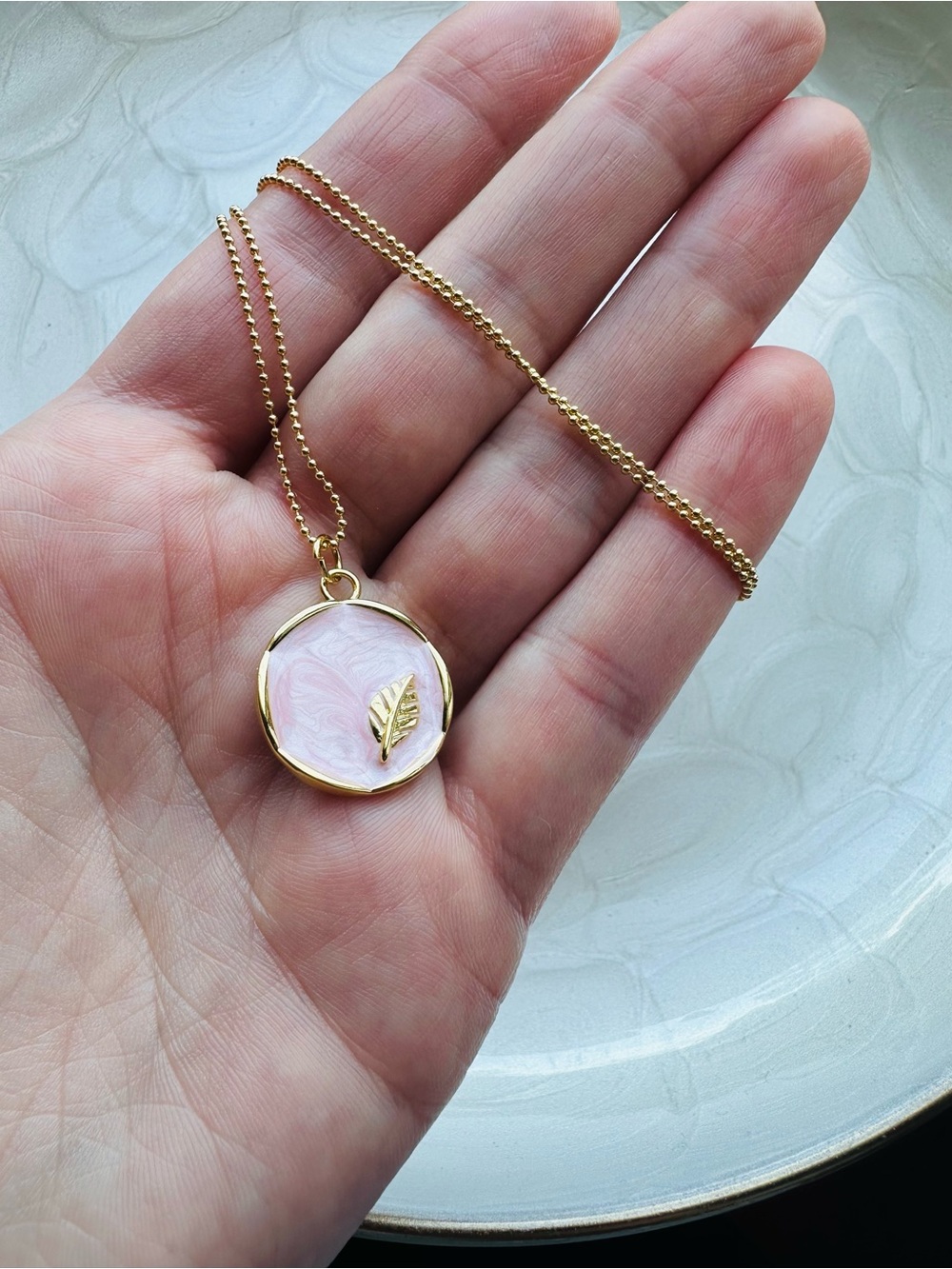 Gold Plated Pink Pendant Necklace